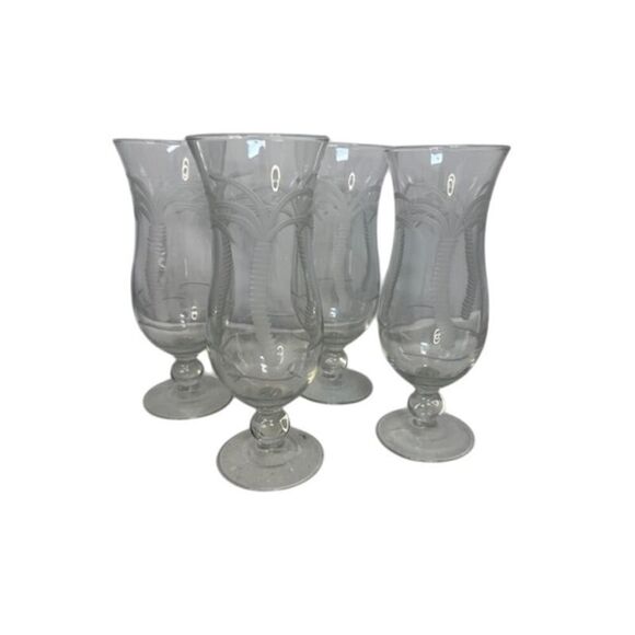 4 Rolf Etched Palm Tree Tropical Hurricane Cocktail Glasses - Picture 1 of 4